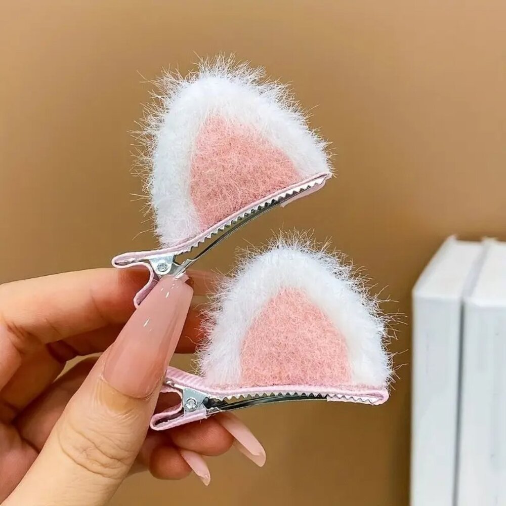 2 pcs Plush Hair Clips with Cat Ears